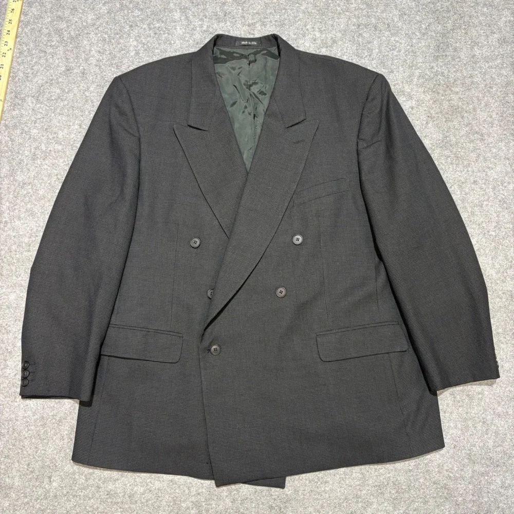 Yves Saint Laurent Mens Double Breasted Blazer Grey Micro Check Made in USA YSL